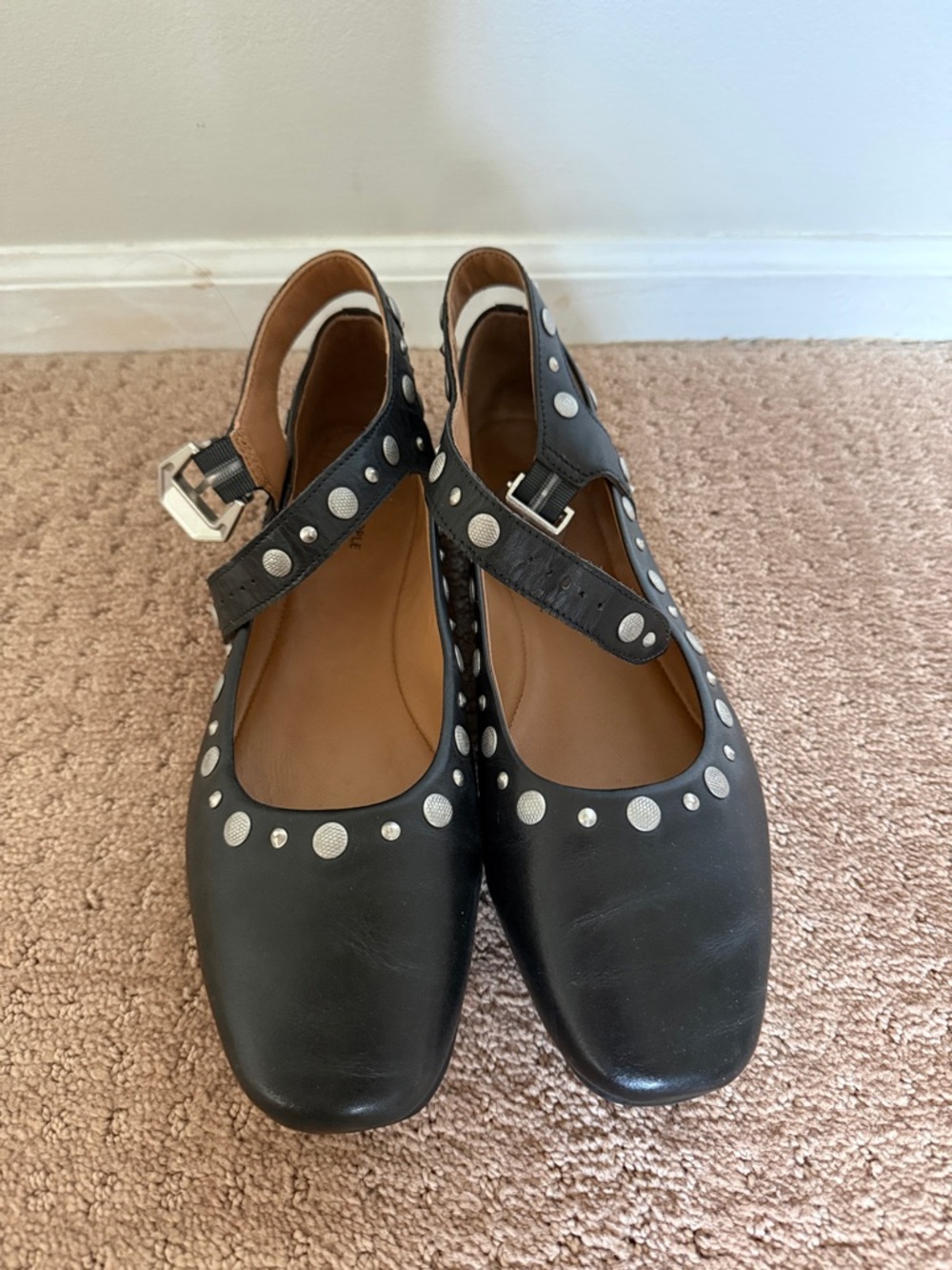 Free People Black Studded Slingback Flats Mystic Mary Jane